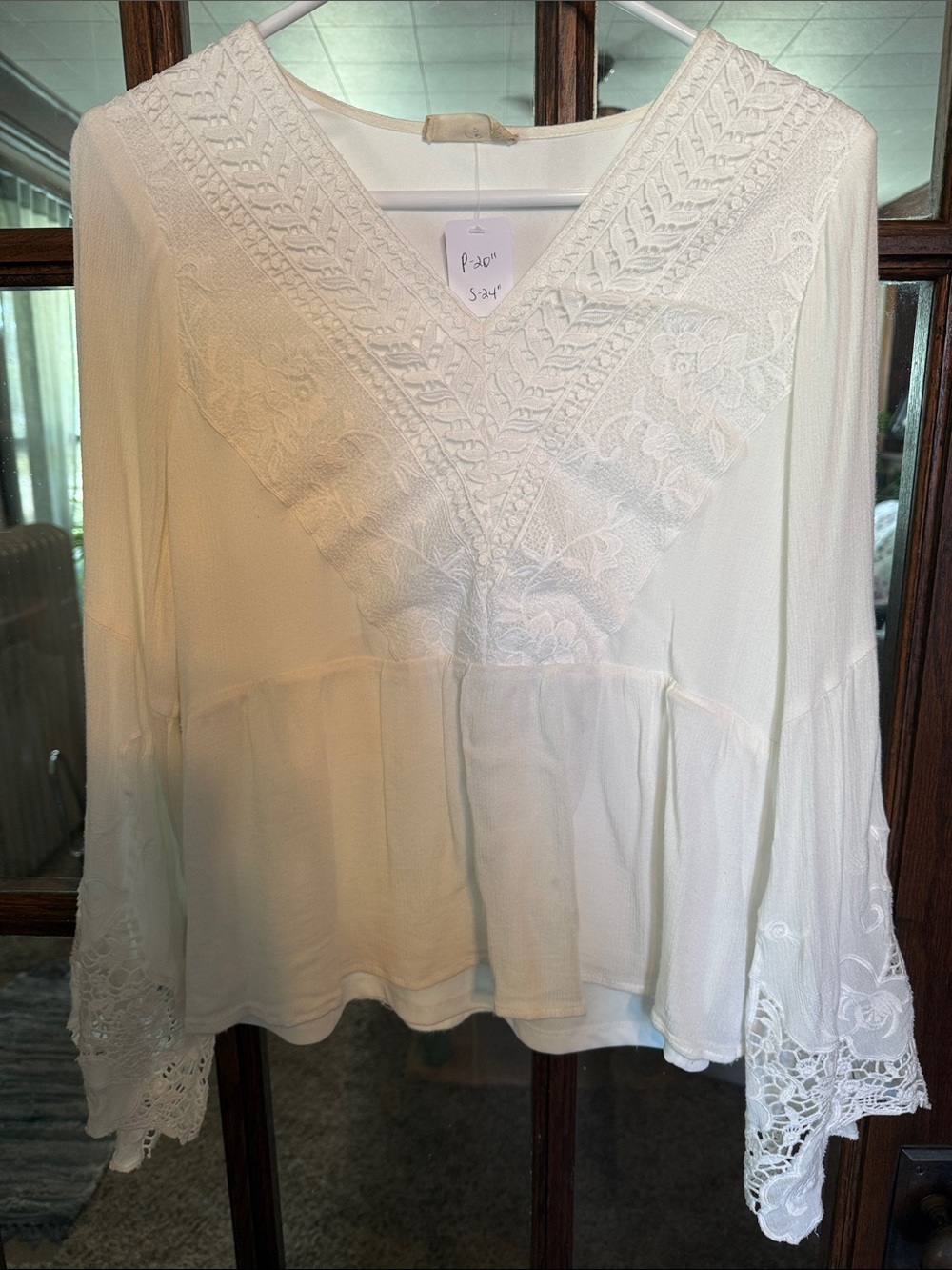 Altar'd State Ivory Lace V-Neck Peasant Tunic